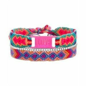 Steve Madden Gold-Tone 3-Pc. Set Beaded & Woven "Love" Bracelets